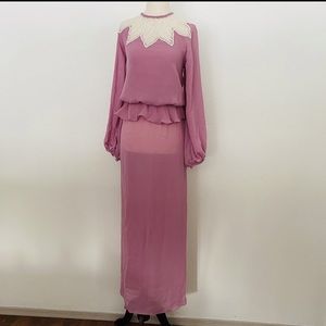 Pink Emma domb dress. 1970s. Cute pink poly dress. Long maxi dress. Sheer.
